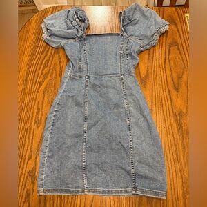 Denim Stretchy Puff Sleeve Dress